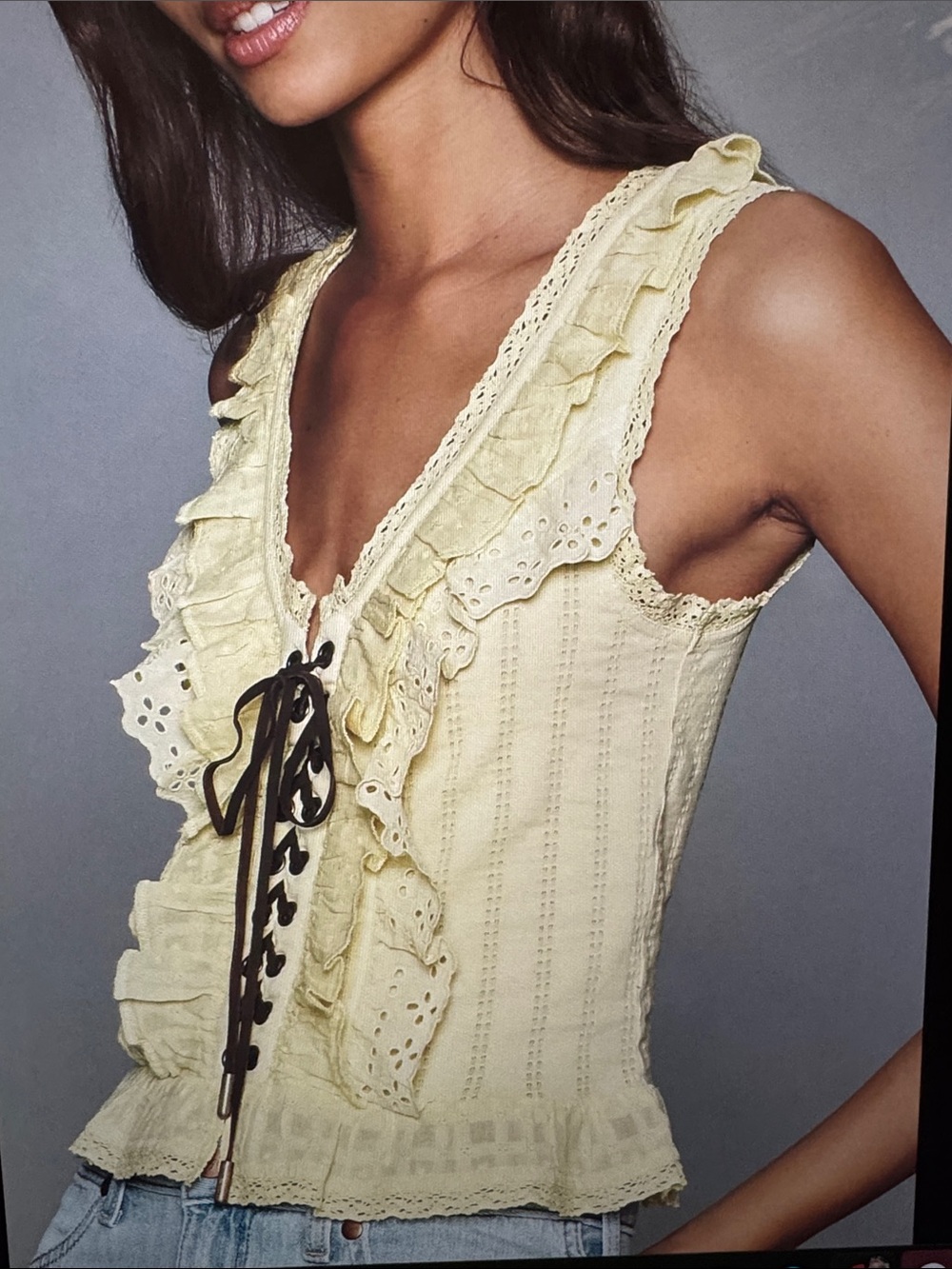 Pilcro Lemongrass Eyelet Ruffle Tank